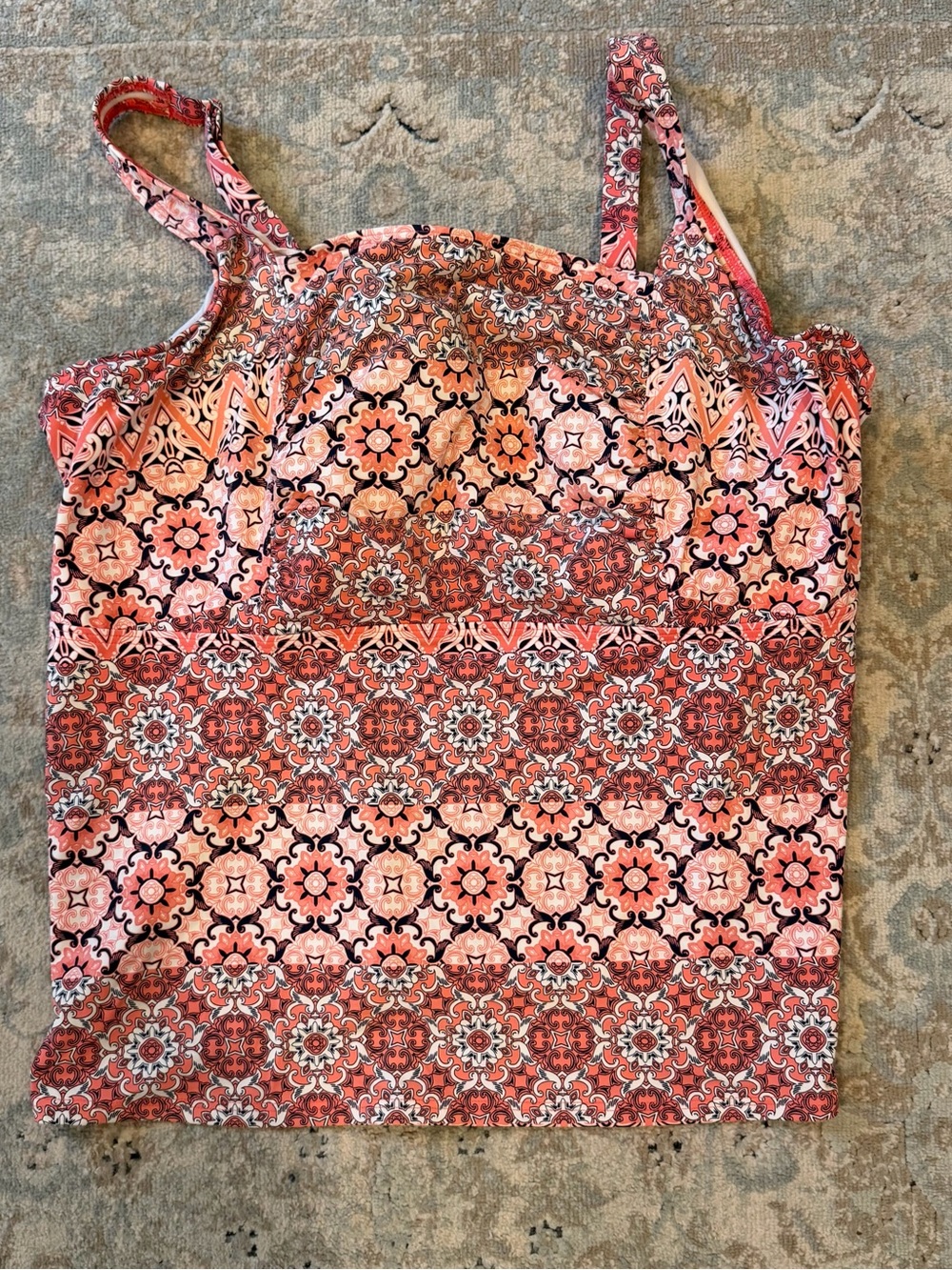 Lands' End Pink and Black Geo-Floral Swim Camisole